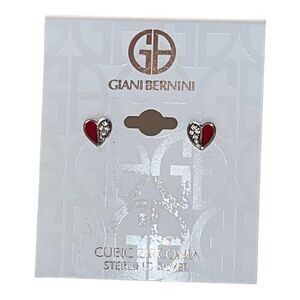 Giani Bernini Cubic Zirconia Red Enamel Heart Stud Earrings Sterling Silver New